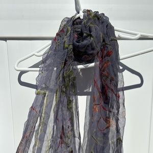 Sheer Blue scarf with red and green flowers